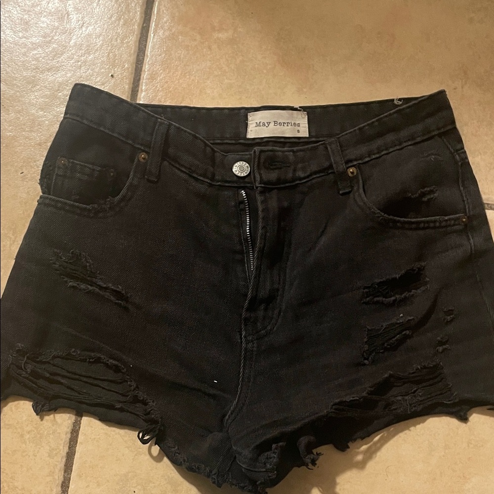 Black Distressed Women Shorts